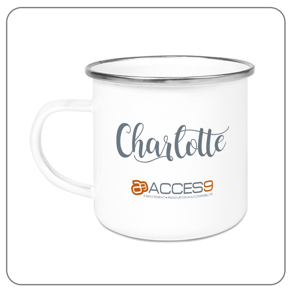 Tasse émaillée blanche - rebord argent